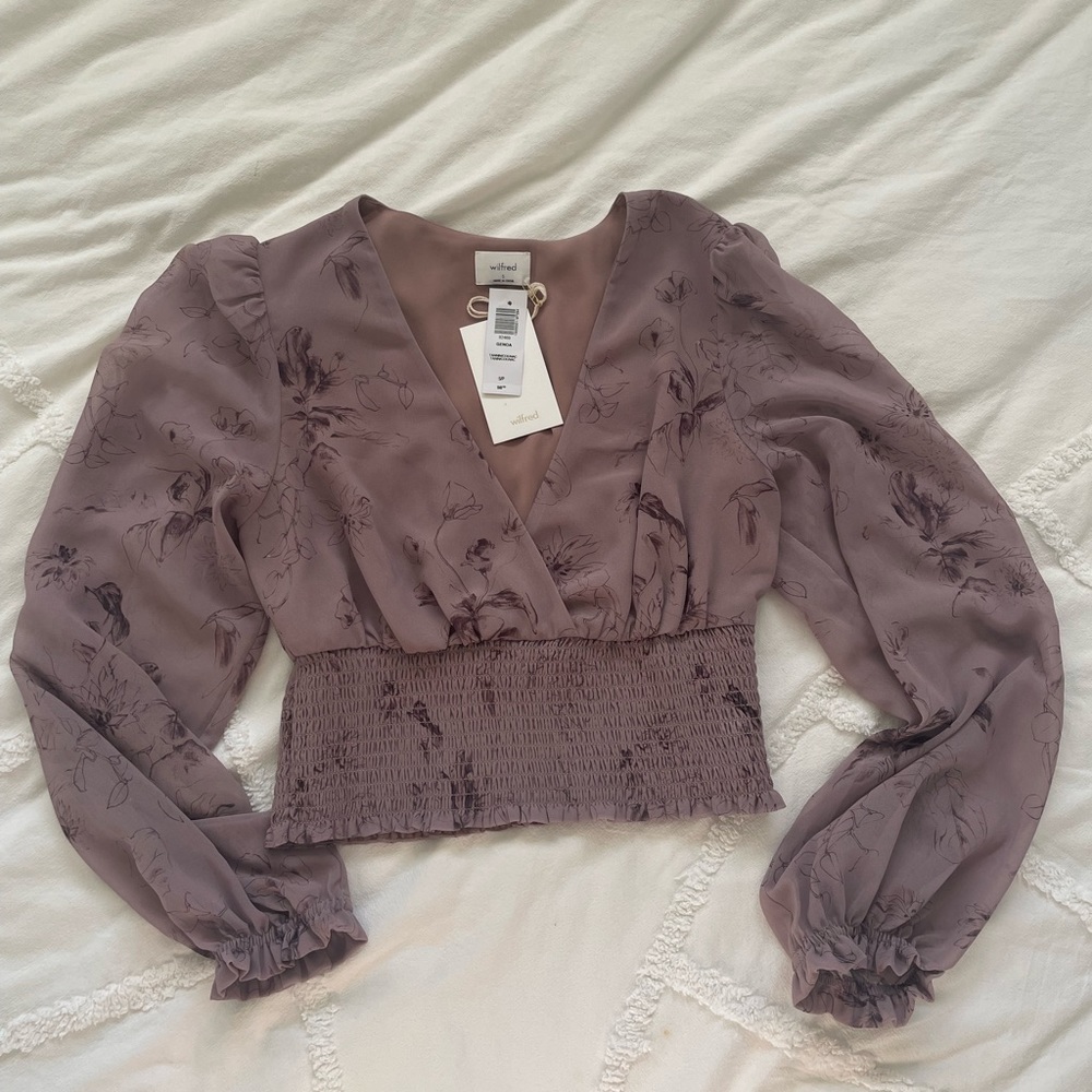 NWT Aritzia Wilfred Genoa Blouse (tannin & cognac)